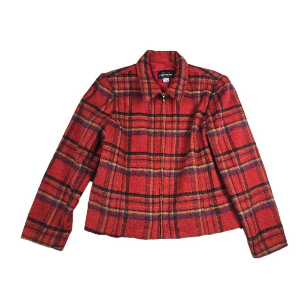 Vintage 90s Streetwear Womens Size 16 Mohair Wool Blend Full Zip Jacket Plaid